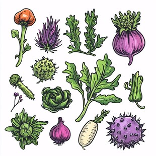 手绘多样特色蔬菜插画