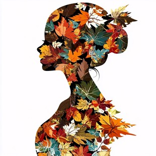 秋叶构成的女性优雅剪影