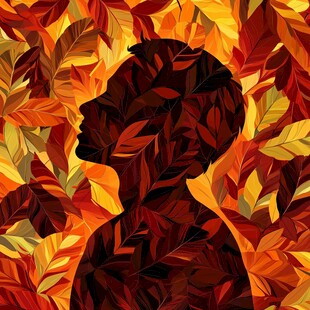 秋日叶影中的人物剪影