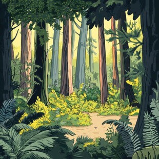 梦幻森林中的生机景象