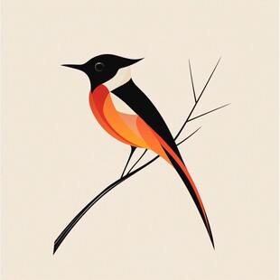 枝头栖息的简约风格小鸟