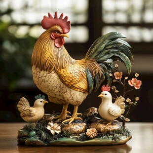 公鸡母鸡小鸡精美摆件