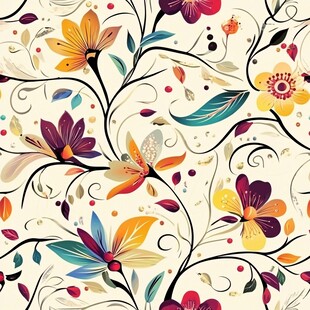 缤纷花卉图案无缝背景图