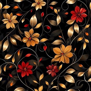 黑金花卉藤蔓图案设计