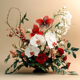 红白花卉精致插花作品