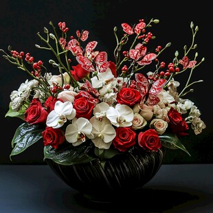 红白花卉精美插花组合