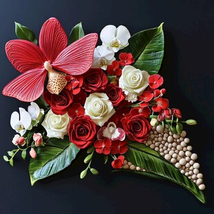 精美红白花卉组合装饰