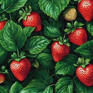 草莓绿叶图纹图案设计