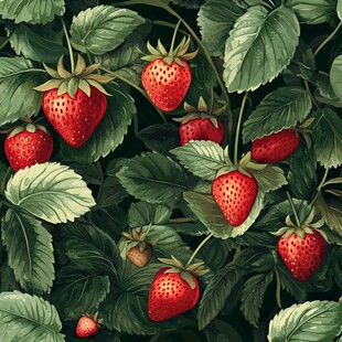 草莓与绿叶的生机画面