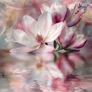 梦幻玉兰花倒影艺术画面