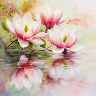 玉兰花倒映水中的唯美景象