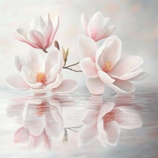 玉兰花倒影 梦幻花卉图景