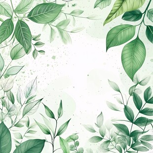 清新绿叶边框水彩背景图