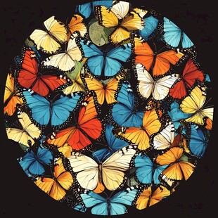 缤纷蝴蝶聚成梦幻圆形图案
