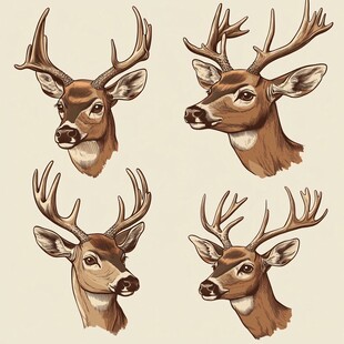 四只鹿头插画展示