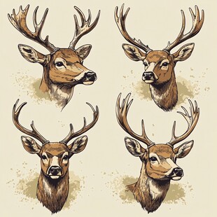 四张鹿头插画