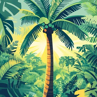 热带丛林中的高大椰子树