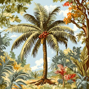 热带丛林中的高大椰子树