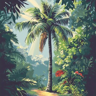 热带丛林中的高大椰子树