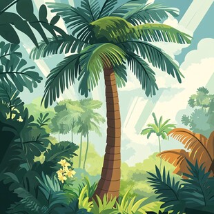 热带丛林中的高大棕榈树