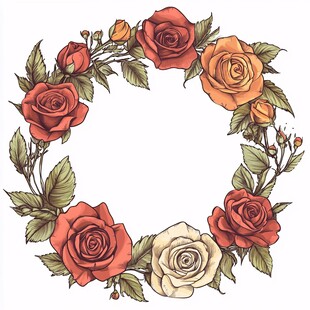 手绘玫瑰花环插画