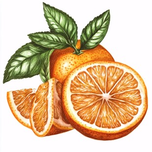 手绘鲜橙 完整与切片之美