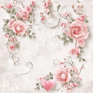 浪漫粉色玫瑰花卉装饰图
