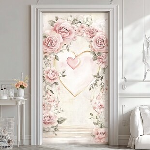 浪漫心形玫瑰门饰壁纸