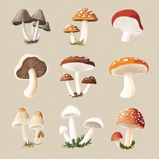 多样蘑菇插画素材集合