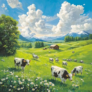田园牧歌 绿野上的奶牛风景