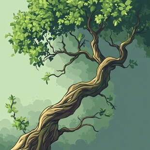 奇幻扭曲大树的绿意世界