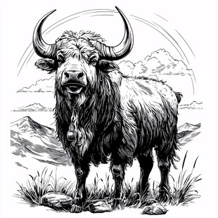 草原牦牛素描形象