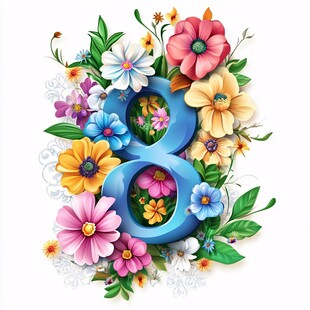 数字8的缤纷花卉装饰图案