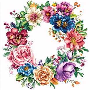 缤纷花卉花环插画