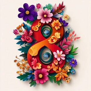 花卉环绕的立体数字8