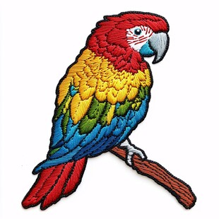 彩色鹦鹉刺绣贴