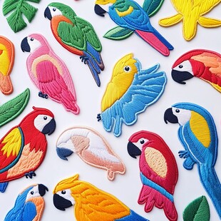 多彩鹦鹉刺绣布贴大集合