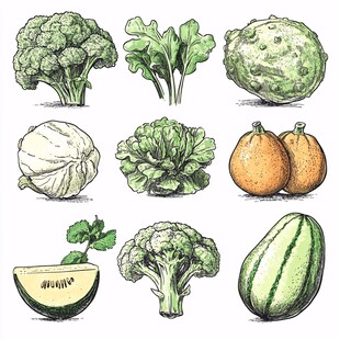 手绘蔬菜瓜果插画集合