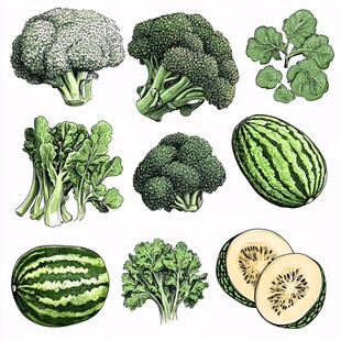 蔬菜与水果手绘插画集合