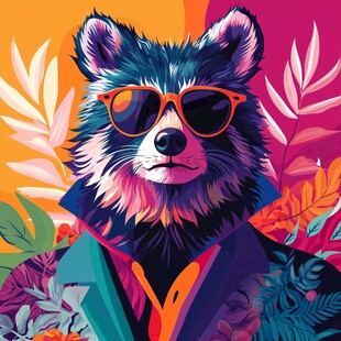 时髦浣熊的多彩时尚秀