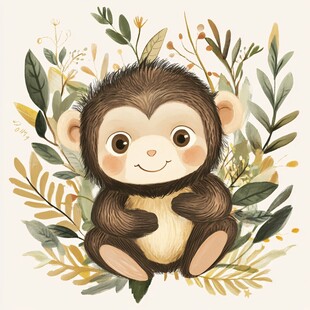 可爱小猴置身绿植间