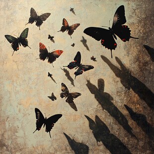 群蝶飞舞与神秘影子景象