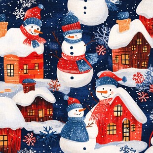 冬日雪人与小屋温馨场景