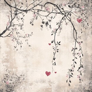 浪漫花枝与爱心背景图