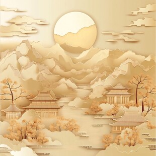 金秋山水古风意境图