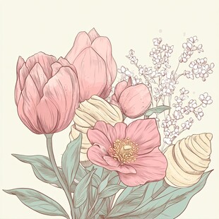 手绘粉色花卉清新插画