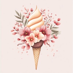 花朵环绕的梦幻冰淇淋