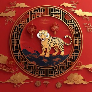 虎年新春中式喜庆装饰图