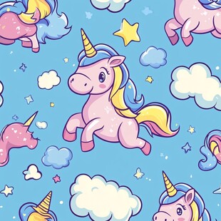 梦幻独角兽云朵星空图案