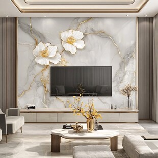 奢华大理石花卉电视背景墙